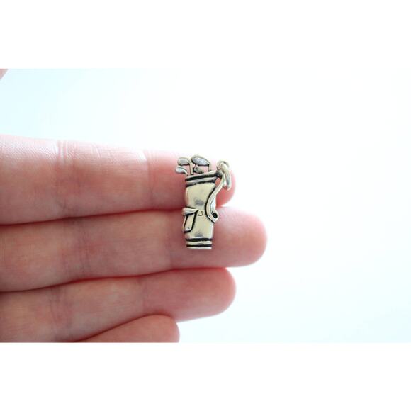 Sterling Silver Golf Bag Charm, Golf Bag Pendant, Silver Golf Bag Charm - Picture 1 of 5